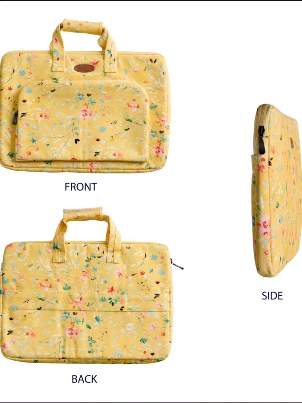 Maison d’Hermine Yellow Floral Laptop Bag- Padded Sleeve Tote 14x10